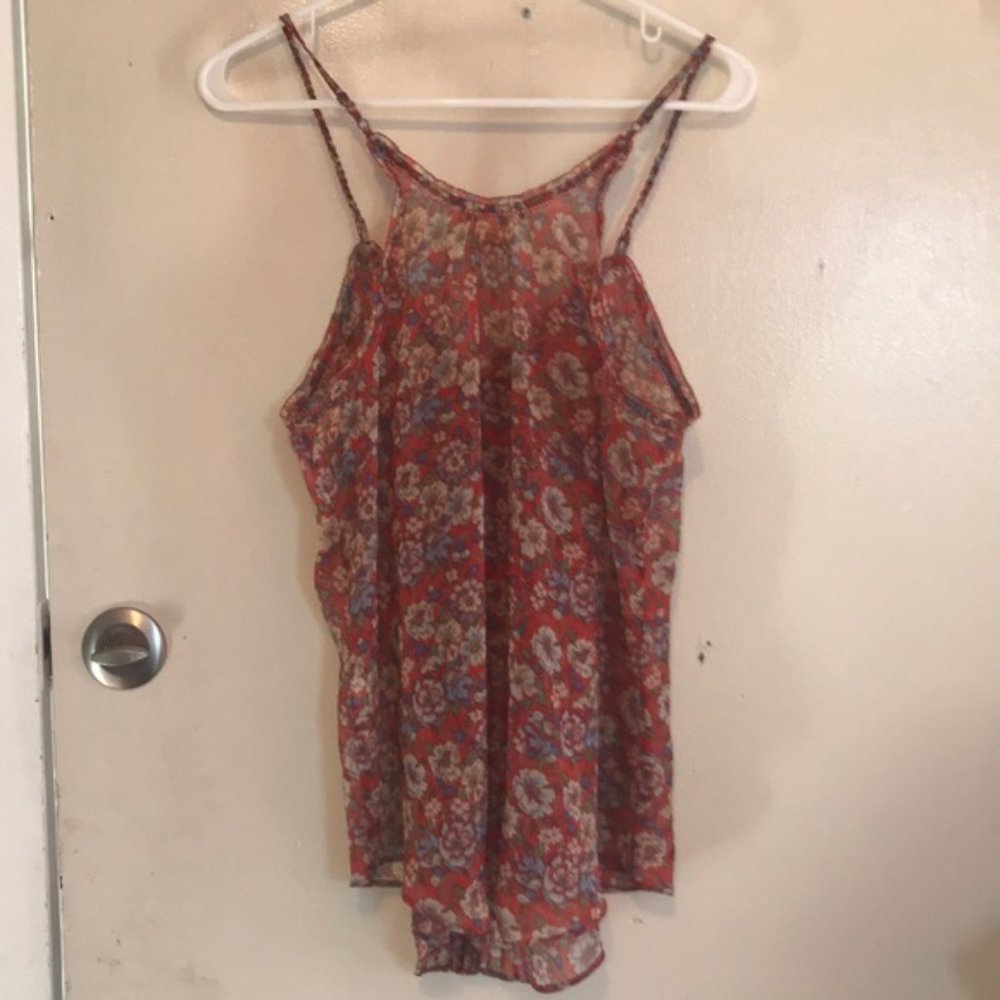 Aerie floral button down ruffle racerback tank with braided adjustable straps - Picture 7 of 8